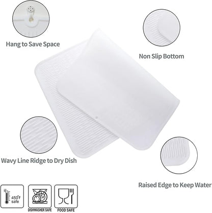 Silicone Dish Drying Mat for Multiple Usage,Easy clean,Eco-friendly,Heat-resistant Silicone Mat for Kitchen Counter or Sink,Refrigerator or Drawer Liner Translucent 3XL 28 inches x 18 inches