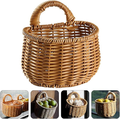 Cabilock Hanging Woven Storage Basket for Kitchen Decorative Garlic and Ginger Organizer Rattan Egg Holder Wall-Mounted Basket for Home Capacity Easy to Clean