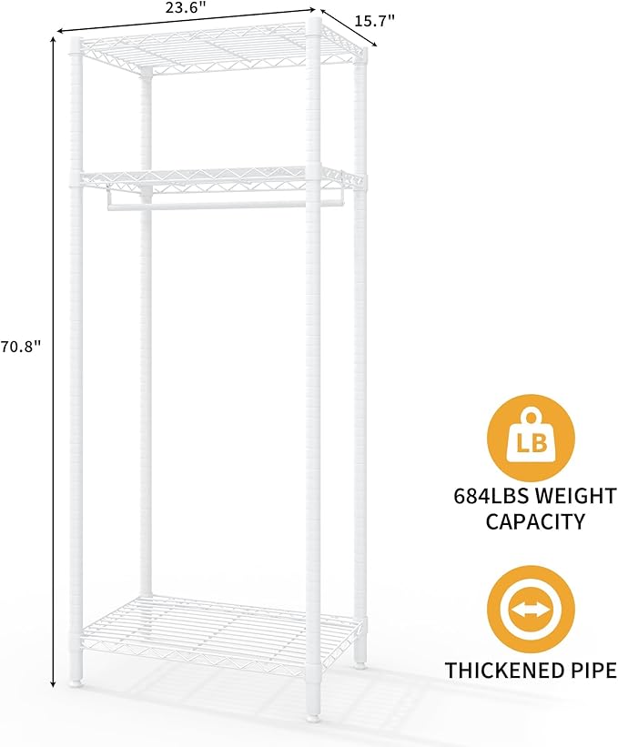 Heavy Duty Clothes Rack with Shelves,Adjustable Metal Wire Shelving Garment Rack Freestanding Closet Organizers and Storage for Bedroom, Laundry Load 684LBS