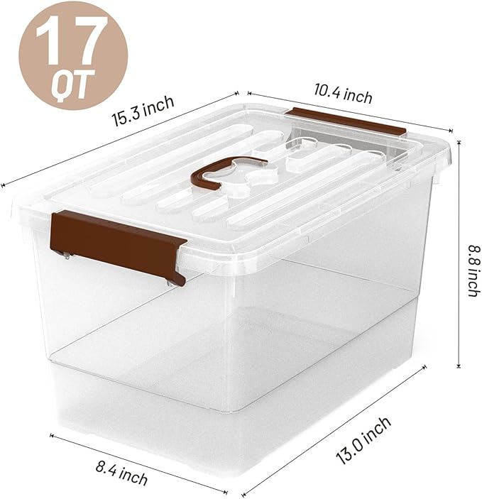 17 QT Plastic Storage Bins with Lids Large Stackable Storage Containers for Organizing Clear Storage Box for Kitchen Garage, Closet, 3-Packs