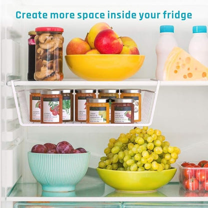Modern Home Under Shelf Wire Storage Baskets – Hanging Organizer Rack for Cabinet, Pantry, or Closet – White Metal Basket for Kitchen, Towels, or Office – No Tools Required (Set of 4 15")
