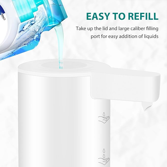 Mamiddle Automatic Soap Dispenser Stainless Steel with Sensor Infrared Soap Dispenser Electric IPX5 Waterproof USB-C Charging Motion Sensor for Kitchen & Bathroom (White)