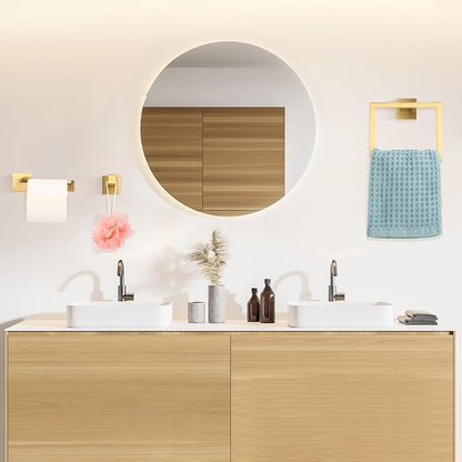 Gisafai 15 Pcs Gold Bathroom Hardware Accessories Set 23.6 Inch Bath Towel Bar Kit Stainless Steel Bathroom Hardware Set Towel Racks Ring Robe Hooks Paper Holder for Wall Mounted