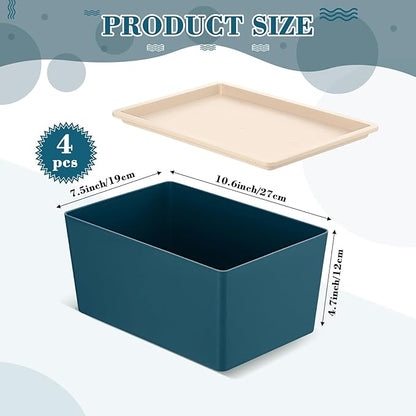 Menkxi 4 Pcs Storage Bins with Lids Plastic Stackable Containers for Organizing Shelves Christmas Ornament Box Baskets(Blue,Small)