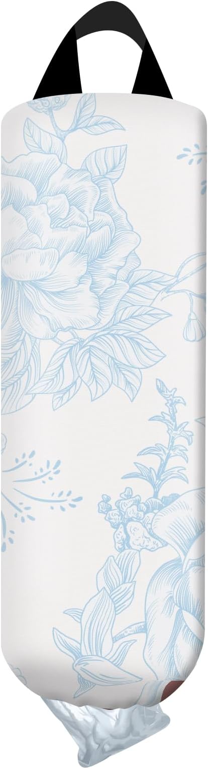 Plastic Bag Holder, Wall Mount Grocery Bag Organizer, Funny Hanging Storage Dispenser for Home Kitchen Cute Blue Floral