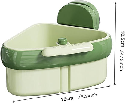 Suction Cup Sink Corner Rack – Triangular Basket with Drain, Self-Cleaning Strainer & Sponge Holder, No-Drill Wall Storage (Green+Green)