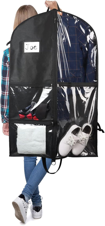 Zilink Black Dance Costume Bags Garment Bag 40 Inch for Dance Competitions with 5 Clear Zipper Pockets and Handles for Dance Competition Closet Storage