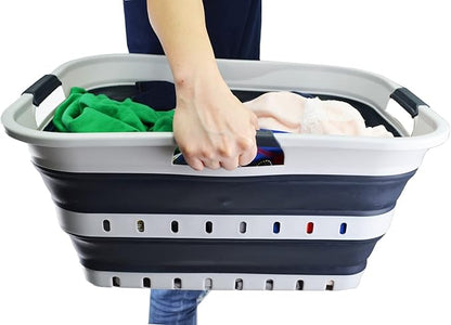 SAMMART 42L (11 gallon) Collapsible Plastic Laundry Basket - Foldable Pop Up Storage Container/Organizer - Portable Basket - Space Saving Hamper (Grey/Slate Grey (Set of 2))