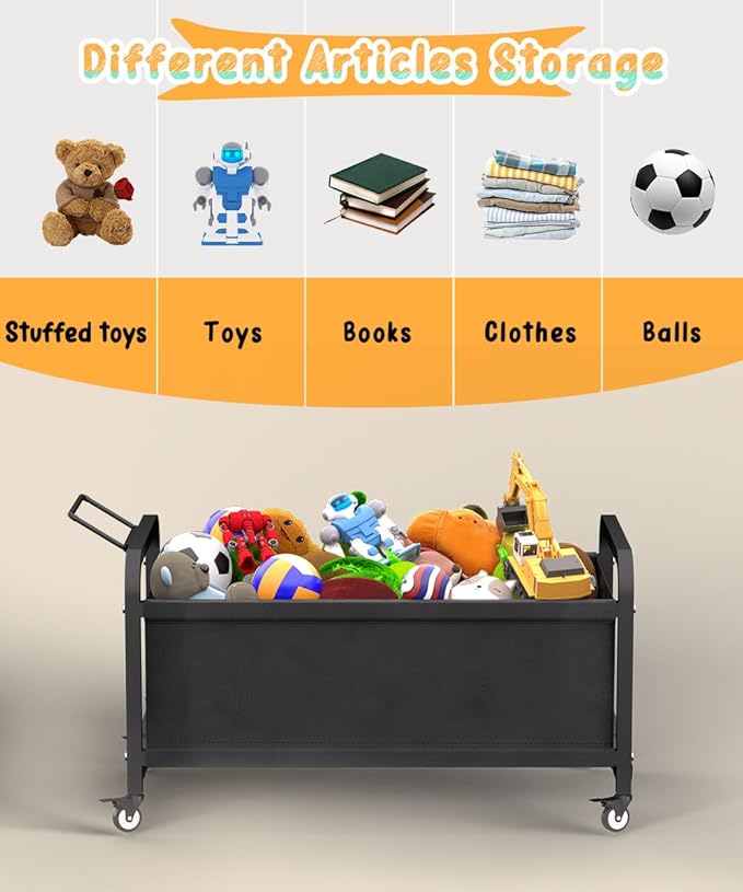 80L Large Kids Toy Box with Wheels, Toy Chest Storage Organizer for Toddlers, Boys, Girls, Toy Storage Bin for Stuffed Animals, PlayRoom, Bedroom, Nursery, Living Room, Black