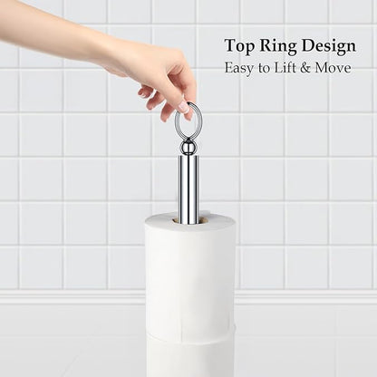 Toilet Paper Holder Stand with Reserve Function, Free Standing Toilet Paper Holder for Bathroom, Space Toilet 4 Rolls Toilet Paper Storage 22.5" Height (2 Pack, Chrome)