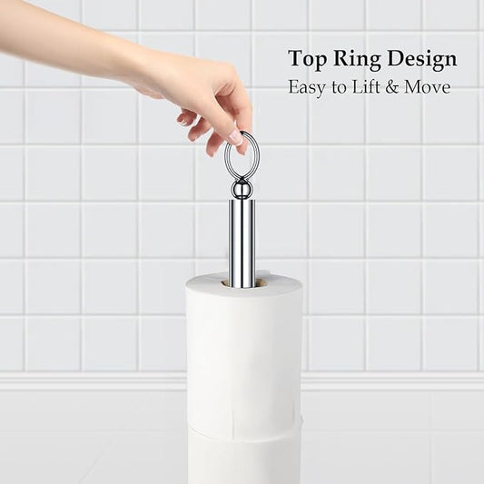 Toilet Paper Holder Stand with Reserve Function, Free Standing Toilet Paper Holder for Bathroom, Space Toilet 4 Rolls Toilet Paper Storage 22.5" Height (2 Pack, Chrome)