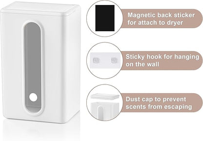 SUBEKYU Magnetic Dryer Sheet Holder for Laundry Room, Dryer Sheet Container,Dryer Sheet Dispenser,Wall Dryer Sheet Box for Laundry Organization and Storage,Plastic Fabric Sheet Holder with Lid,White