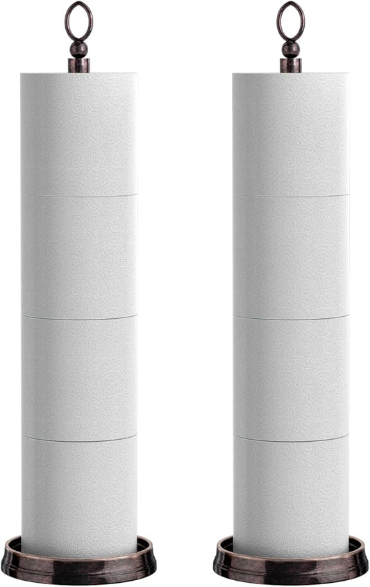 Toilet Paper Holder Stand, Free Standing Toilet Paper Storage for Bathroom, Weighted Base with Reserve for 4 Roll (2 Pack, Oil Rubbed Bronze)
