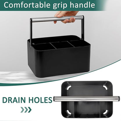 BYUNER Black Shower Caddy Portable: Plastic Bathroom Caddy Countertop,Cleaning Caddy Organizer with Handle,Utility Hard Shower Basket Storage Tote for Toiletry,College Dorm Room Essential for Guys/Men