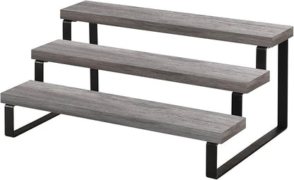 YINMIT Wooden Display Riser Stand, Tiered Perfume and Cologne Organizer Stand, 3 Tier Spice Rack Organizer, Rustic Display Shelf for Candles (3 Tier,Grey)