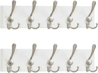 SKOLOO Creations White Solid Wood Wall Mounted Coat Rack, 5 Hooks, 16-7/8" Long - Kitchen, Mudroom, Entryway, Bathroom - Includes Mounting Hardware, Wall Coat Hanger, Towel Rack, Pack of 2