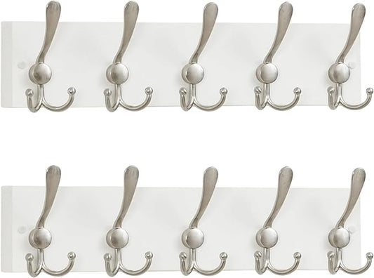 SKOLOO Creations White Solid Wood Wall Mounted Coat Rack, 5 Hooks, 16-7/8" Long - Kitchen, Mudroom, Entryway, Bathroom - Includes Mounting Hardware, Wall Coat Hanger, Towel Rack, Pack of 2