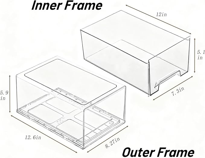 2 Pack Stackable Pull-Out Storage Drawers,Plastic Clear Organizer Bins with Handles,Easily Clean for Craft,and Toy Organization,Kitchen,Undersink,Cabinet,Fridge,Closet,Pantry,Office,Bathroom
