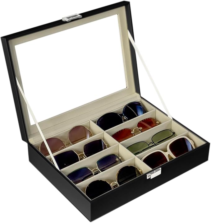 UnionPlus 8-Slots Sunglasses Case Organizer, Eyeglass Glasses Display Holder Collector, Multiple Sunglasses Storage Case, Black