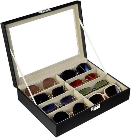 UnionPlus 8-Slots Sunglasses Case Organizer, Eyeglass Glasses Display Holder Collector, Multiple Sunglasses Storage Case, Black