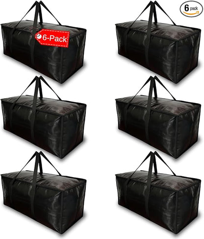BAG-THAT! 6 - Pack Heavy Duty Large Moving Bags, with Strong Zipper and Comfortable Handles Durable & Sturdy Clothes packing Storage Bags Totes Bins Packing Moving Boxes College Supplies for moving.
