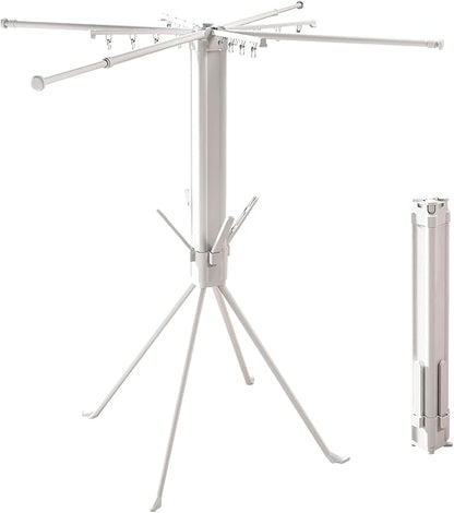 Four-Legged Clothes Drying Rack, Foldable & Collapsible Laundry Drying Rack, Drying Rack Clothing with Sock Clips & 4 Shoe Holders, Space-Saving Rack for Indoor and Outdoor Use