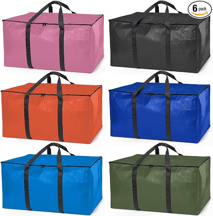 ClearSpace Heavy Duty Moving Bags or Storage Bags – Storage Bins with Lids, Large Moving Boxes with Backpack Straps & Zippers,– Packing Box & Moving Supplies for College Dorm, 6 Pack