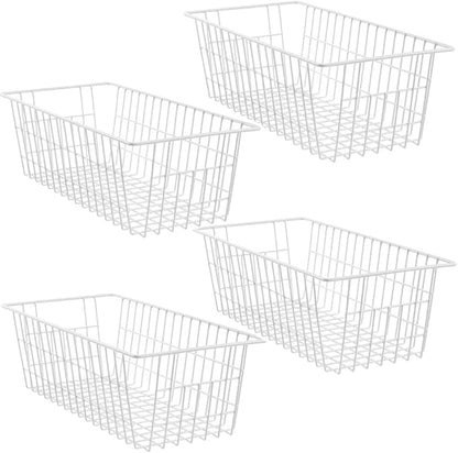 SANNO 15.7" Freezer Wire Baskets Refrigerator 4 Freezer Baskets Wire Metal Storage Basket, Modern Farmhouse Storage Organizer for Pantry, Shelf, Kitchen, Cabinet, Bathroom 15.7"x7.9"x5.9"