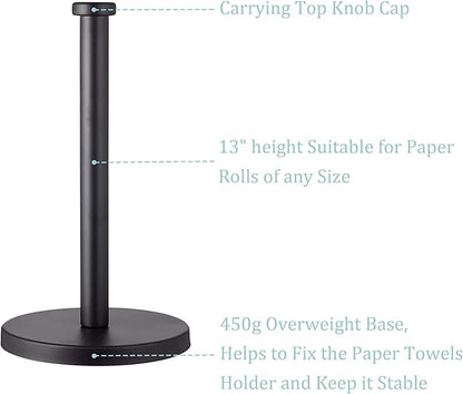 Black Standing Paper Towel Holder for Kitchen& Bathroom Countertop,Under Counter, Table Or BBQ, Standard or Jumbo-Sized Roll Paper (with Stainless Steel Base)
