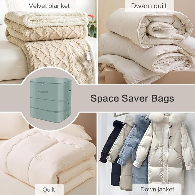 Space Saving Self Compression Organizer,Compression Storage Bags for Bedding and travel,Storage bags for Blankets Duvet Quilts Pillows, Comforter Storage with zippered ventilation holes（Green XL）