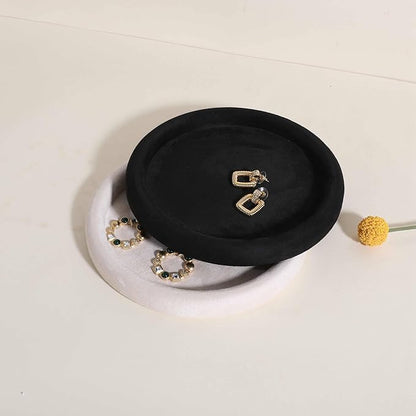 GemeShou Round Jewelry Organizer Plate, Top Microfiber Velvet Jewelry Display Tray, Empty Jewelry Showcase Tray for Necklaces, Bracelets, Rings, Earrings (Black-Medium, 7.9 x 7.9 in)