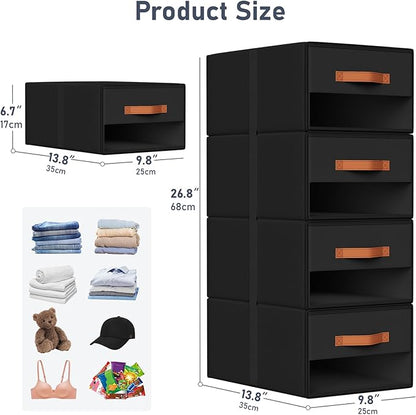 DIMJ Closet Organizers and Storage - Fabric Bins with Drawers for Closet Foldable Clothes Organizers with Clear Window, Stackable Storage Drawers Units for Bedroom, Living Room, Medium 6-Pack, Black