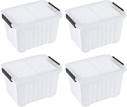 30 L Clear Latching Storage Bin with Wheels, 4 Packs Plastic Storage Container Boxes with Lids