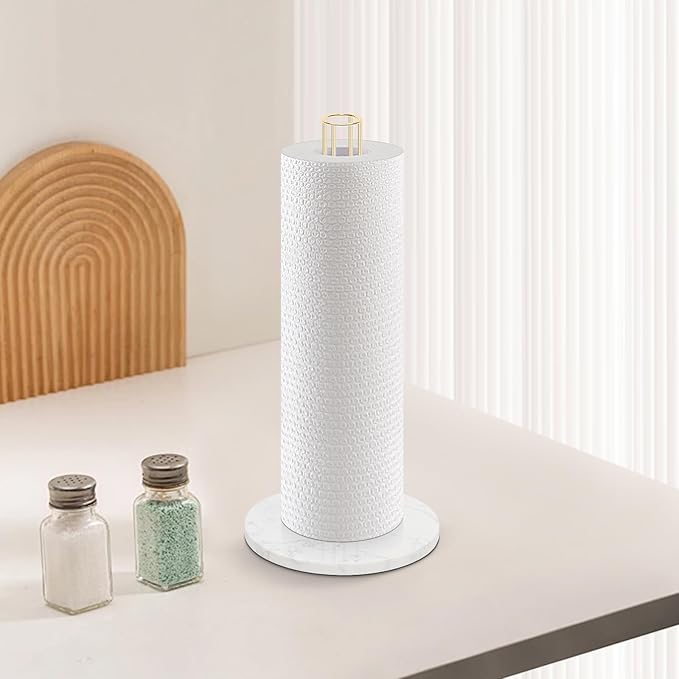 NearMoon Paper Towel Holder Countertop, Sturdy Kitchen Paper Towel Stand Dispenser-All Metal, Standard or Jumbo-Sized for Kitchen Countertop,Farmhouse, Living Room (Marble Base, Gold)