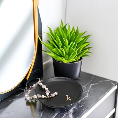 COLLECTIVE HOME - Ceramic Jewelry Tray, Decorative Trinket Dish for Rings Earrings Necklaces Bracelet Watch Keys, Birthday Mother's Day Christmas Gift for Women, 4.75", Black Surface (k)