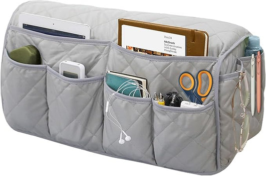 Gloserin Armchair Caddy, Sofa Armrest Organizer, Non Slip Recliner Organizer, Remote Control Holder for Recliners, Couch Caddy with 14 Pockets Storage for TV Remote, Phone, Magazine (Grey)