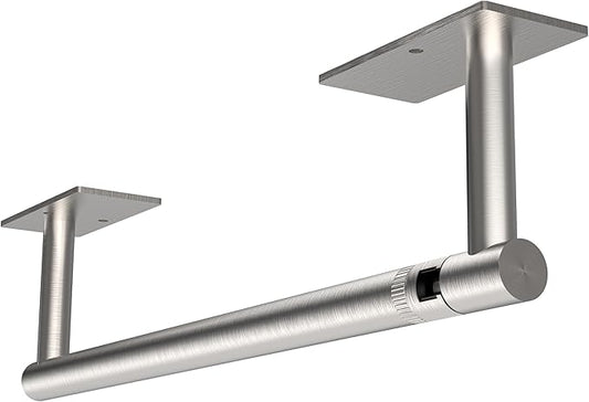 RUACQ Paper Towel Holder Under Cabinet, Wall Mounted or Adhesive Stainless Steel Paper Towel Holder,Square Base Paper Towel Rack for Kitchen, RV, Bathroom (Brushed Nickel)
