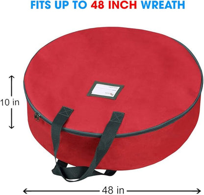 Primode Heavy Duty Christmas Wreath Storage Bag 48" - Handles Made Of Durable 600D Oxford Polyester Material Storage Bag Extra Large 48” Holiday Wreaths Container (Red)
