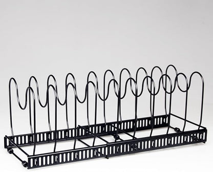 WUETOAYA Expandable Pots and Pans Organizer Rack, Pot Lid Kitchen Cabinet Organizer Holder with 10 Adjustable Compartment, Cookware Rack for Kitchen Cabinet Storage, Black