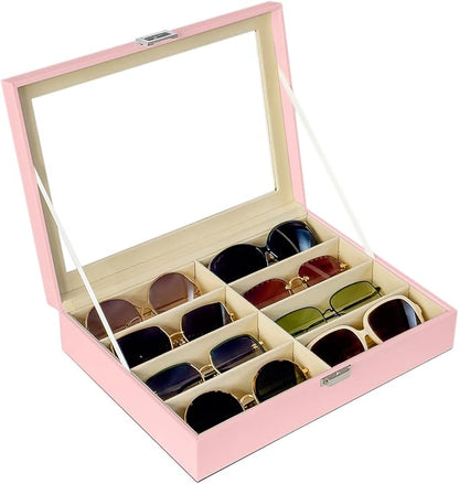 UnionPlus 8-Slots Sunglasses Case Organizer, Eyeglass Glasses Display Holder Collector, Multiple Sunglasses Storage Case, Pink