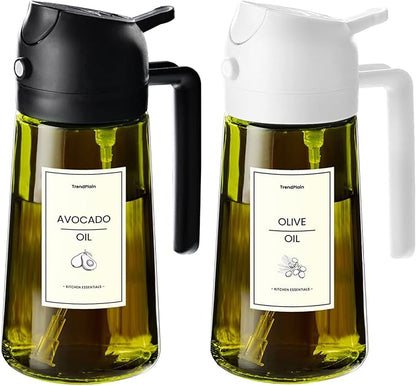TrendPlain - Original 16oz/470ml Olive Oil Dispenser Bottle for Kitchen Gadgets and Air Fryer Accessories - Olive Oil Sprayer for Cooking w/Stickers - Black&White