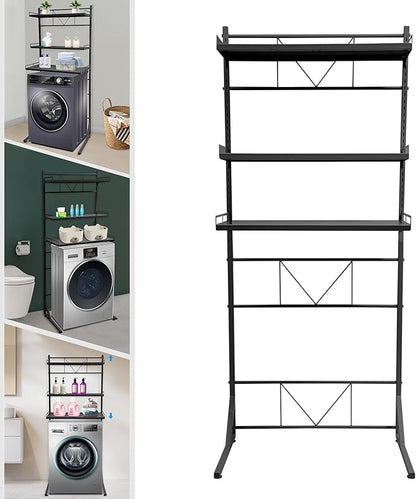 Eapmic Over The Washer and Dryer Storage Shelves, Laundry Room Standing Shelf, 3 Tier Expandable Washer and Dryer Rack with Adjustable Height, Over Toilet Washing Machine Width Within 25.2" (Black)