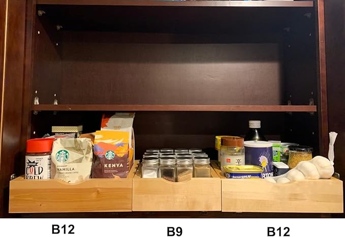 CabinetRTA Wood Pull Out Spice Rack Organizer for Cabinet – 9"(W) x 10"(D) x 3"(H) for Upper Kitchen Cabinets and Pantry Closet, for Spices, Sauces, Canned Food etc…