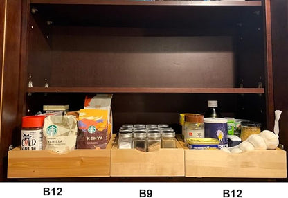 CabinetRTA Wood Pull Out Spice Rack Organizer for Cabinet – 9"(W) x 10"(D) x 3"(H) for Upper Kitchen Cabinets and Pantry Closet, for Spices, Sauces, Canned Food etc…
