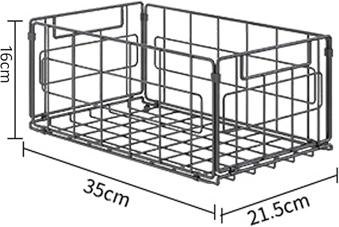 2 Pack Wire Baskets for Pantry Kitchen Organization,13.8inch Large Foldable Snack Storage Organizer Cabinets Freezer, Office,Bathroom,Closets Metal Basket Bin with Handle, 35x21.5x16 cm