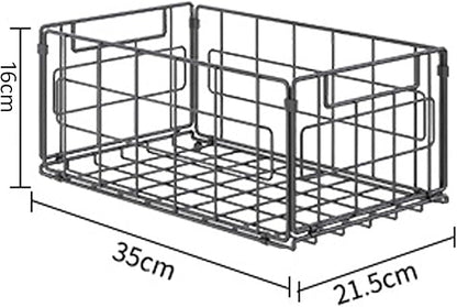2 Pack Wire Baskets for Pantry Kitchen Organization,13.8inch Large Foldable Snack Storage Organizer Cabinets Freezer, Office,Bathroom,Closets Metal Basket Bin with Handle, 35x21.5x16 cm