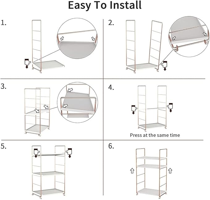 kaileyouxiangongsi Plastic/Metal Freestanding Stackable Organizer Shelf,Bathroom Countertop Storage Shelf Cosmetic Organizer Holder Kitchen Spice Rack,3-Tier Standing Rack (Rose Gold)