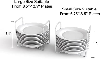 Dish Rack for Kitchen Countertop Organizer - Bamboo Plate Organizer for Cabinet Space Saver, Adjustable Stainless Steel 304 Plate and Bowl Holder with Portable Handle for Drawer Cupboard Shelf RV