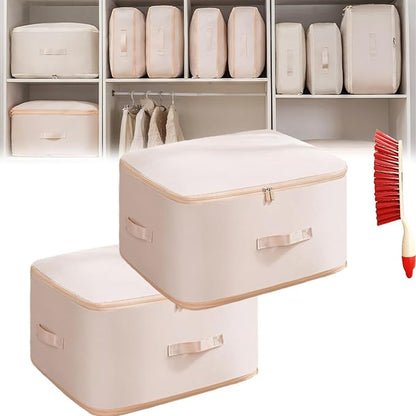 Ultra Space Saving Self Compression Organizer, 3-Layer Washable Comforter Storage Bag, Compression Bags for Storage for Storing and Organizing Winter Blanket, Duvets (2*Large Apricot)