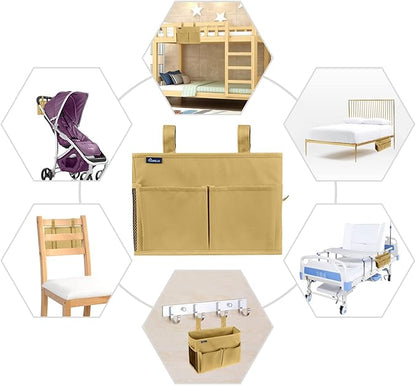 Surblue Bedside Caddy Hanging Organizer Bedside Storage Bag for Bunk and Hospital Beds (Small, Khaki)